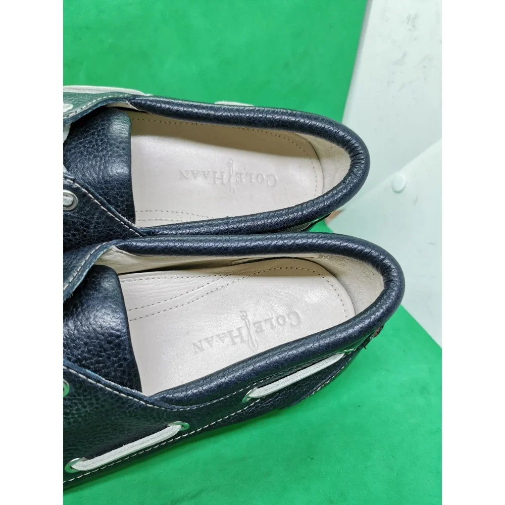 Rare Cole Haan Men's Size 10.5M Navy Blue Leather Causal Slip On Boat Shoes
